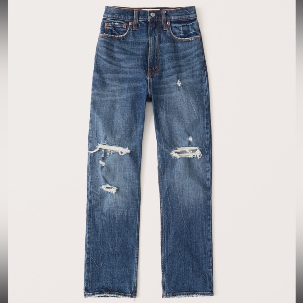 Abercrombie & Fitch - Ultra High Rise - Ankle Straight jeans - Ripped dark wash
